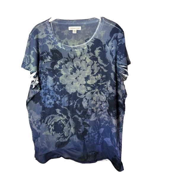Coldwater Creek Tops - Coldwater Creek Top Plus Size 1X Blouse Short Sleeves Floral Blue Green Casual